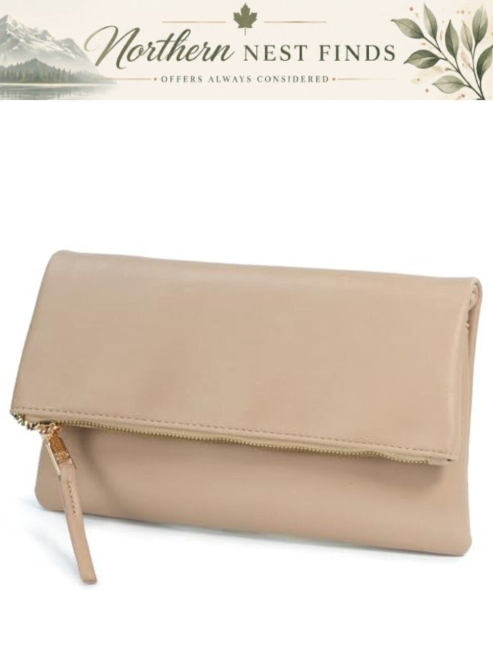 Vegan Leather Foldover Clutch Crossbody Bag with Chain Strap